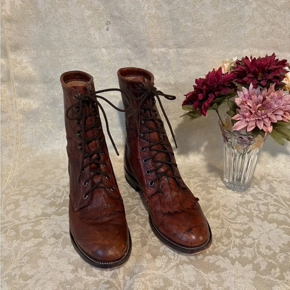 Justin Boots Dark Brown Leather Lace-Up Boots